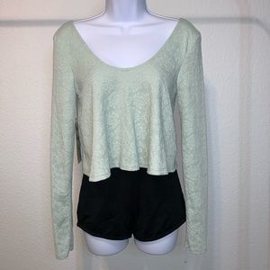 Mint Green Floral Long Sleeve Crop Top